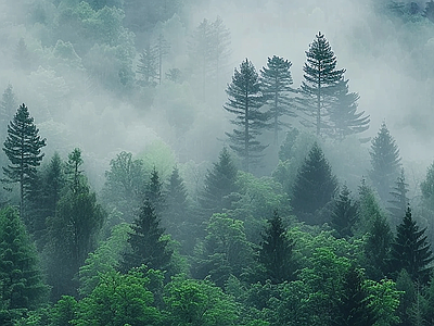 现代风景 实景森林云雾背景