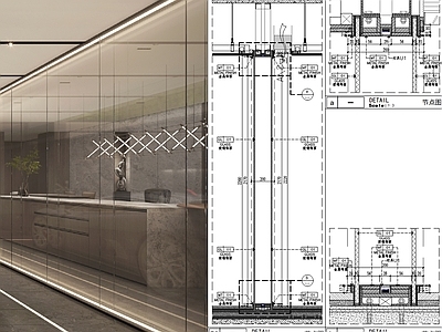 墙面节点 玻璃隔断墙节点图 玻璃隔墙暗藏灯带 双层玻璃墙 施工图