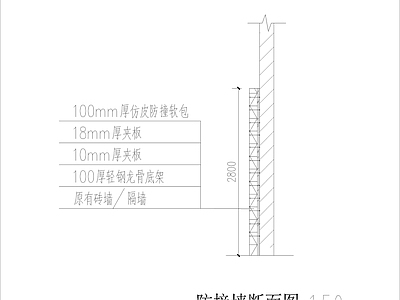 现代墙面节点 防撞墙 软包 谈话室软包墙体 施工图