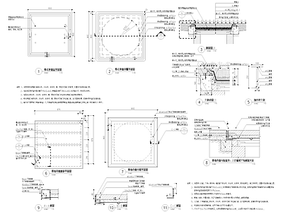 给排水节点详图 井盖节点 装饰井检查井盖板 绿化种植盆 绿化种植井圈 抽手杆 施工图