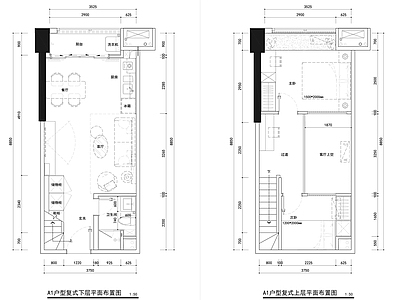 现代公寓 现代公寓 27平方米复式 loft公寓 复式公寓 施工图