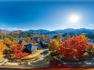 现代户外HDR 秋天山区景区全景