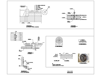 给排水图 下沉式绿地穿孔管 铁溢流井盖 嵌草砖地面结构 屋面雨水断接做法 设施大样图 施工图