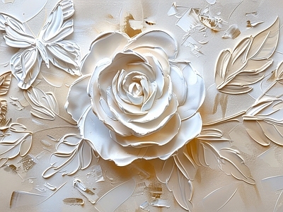 现代欧式壁纸 现代3D立体花卉 油画肌理花卉 花朵装饰画背景墙 欧式法式花卉 油彩画花卉