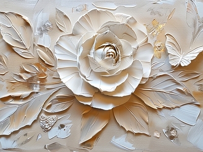 现代欧式壁纸 现代3D立体花卉 油画肌理花卉 花朵装饰画背景墙 欧式法式花卉 油彩画花卉