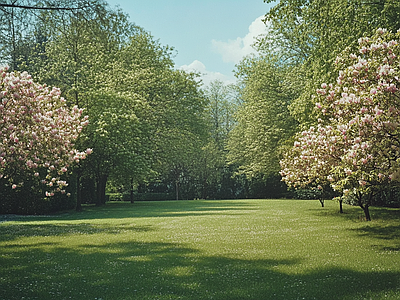 现代风景 公园森林草坪花园