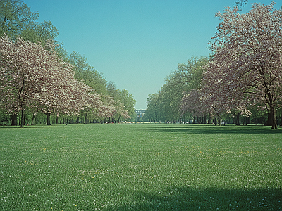 现代风景 公园森林草坪花园