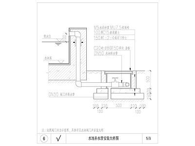 给排水节点详图 补水管安装大样 水景补水大样 施工图