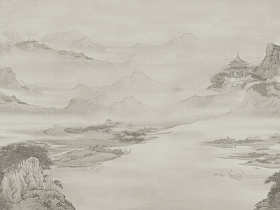 现代壁画 山水壁布壁画 山水壁画 中式山水壁纸壁画