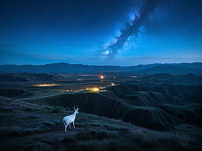 现代风景 白鹿原 动物 夜景 旷野 野外