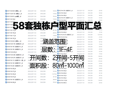 现代中式别墅建筑 58套独栋别墅 全面积段 多开间类别 施工图