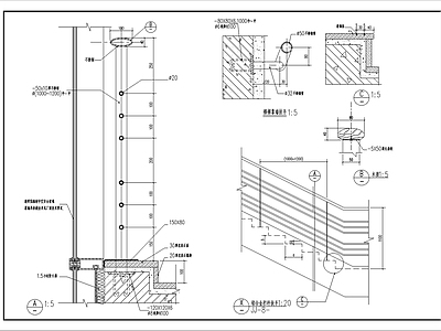现代墙面节点 栏杆扶手详图4 施工图