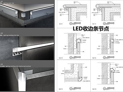 现代墙面节点 LED收边条 墙面收边节点 施工图