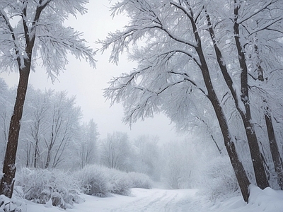 现代风景 雪景 白天 山 森林 雪地