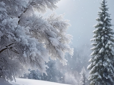 现代风景 山 雪景 森林 雪地 白天