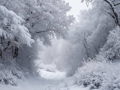 现代风景 冬天 雪景 雪地 积雪 森林