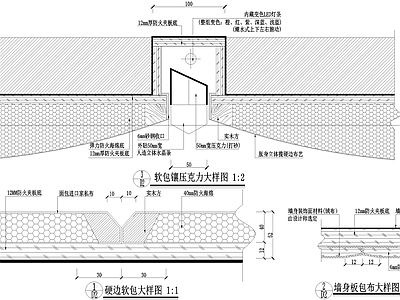 墙面节点 软包镶压克力 硬边软包 墙身板包布 施工图