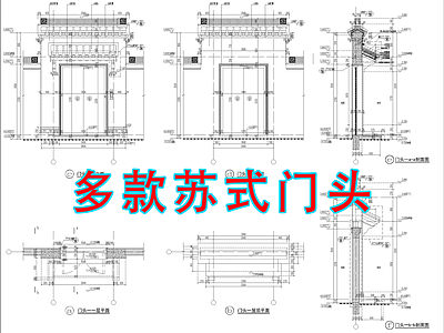 中式新中式四合院 大门 门头 入户门 苏式建筑 别墅大门 施工图