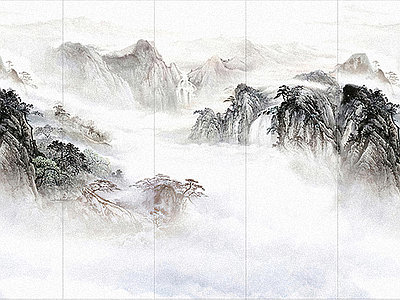 现代中式壁画 山水壁画 艺术壁画 大理石 地面 墙面