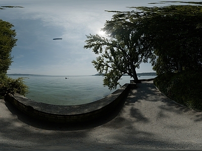 现代天空外景 白天天空 海洋 阳光 湖泊 树