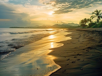 现代风景 夕阳 海洋 沙滩