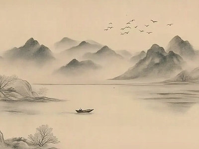 中式风景 中式山水壁画壁纸