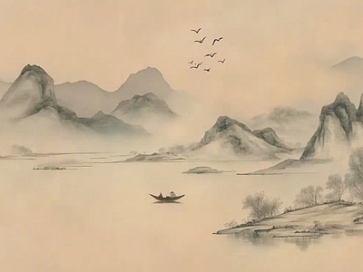 中式风景 中式山水壁画壁纸