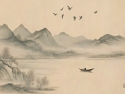 现代风景 中式山水壁画壁纸