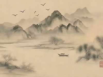 中式风景 中式山水壁画壁纸