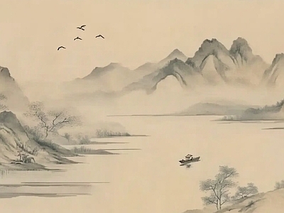 中式风景 中式山水壁画壁纸