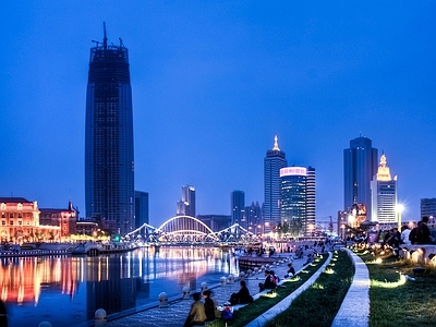 现代新中式城市外景 夜晚城市 夕阳城市 道路外景