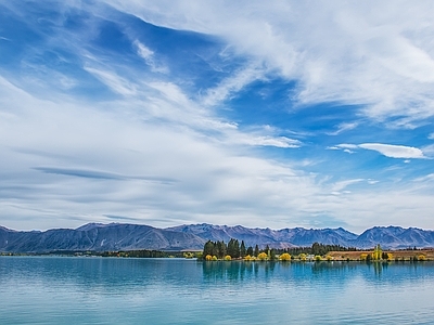 现代新中式风景 山 白天 海洋 湖泊