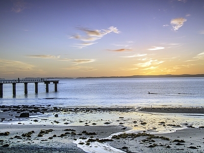 现代新中式风景 海洋 白天 夕阳