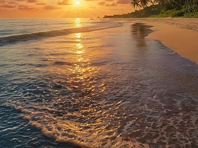 现代风景 大海 沙滩 日落 椰林 海边