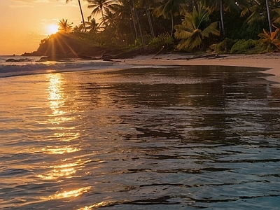 现代风景 大海 沙滩 日落 椰林 海边