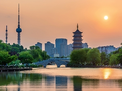 现代城市外景 夕阳城市 广场外景 道路外景