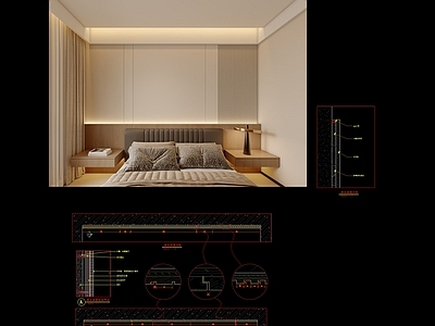现代极简墙面节点 床头背景 木饰面节点 护墙板 家装节点 施工图
