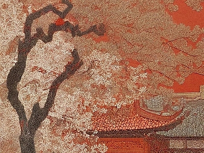 现代新中式壁画 新中式壁纸壁画 植物壁画 花鸟壁画 新中式建筑壁画