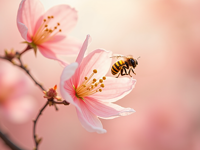 现代挂画 桃花蜜蜂 花瓣