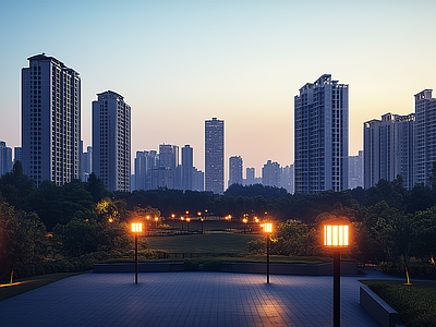 现代城市外景 城市傍晚夜景 夜晚城市