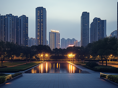 现代城市外景 城市傍晚夜景 夜晚城市