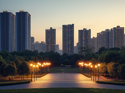 现代城市外景 城市傍晚夜景