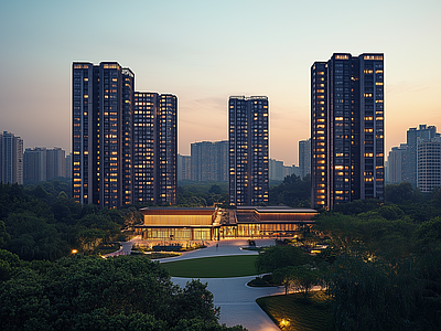 现代城市外景 城市傍晚夜景 夜晚城市