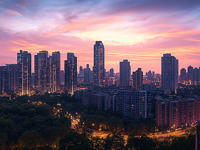 现代城市外景 城市傍晚夜景