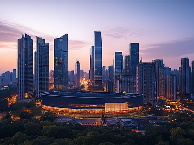 现代城市外景 城市傍晚夜景