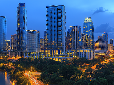 现代城市外景 城市傍晚夜景