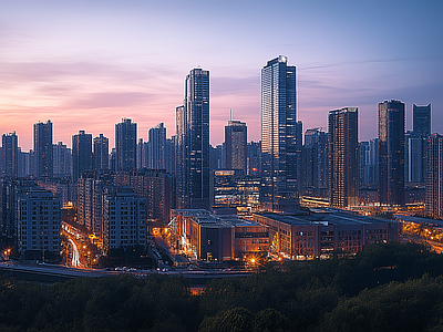 现代城市外景 城市傍晚夜景