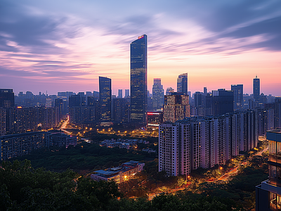 现代城市外景 城市傍晚夜景