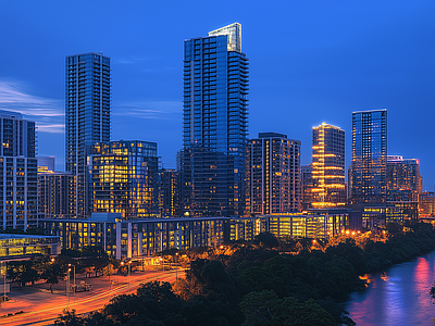 现代城市外景 城市傍晚夜景 夜晚城市