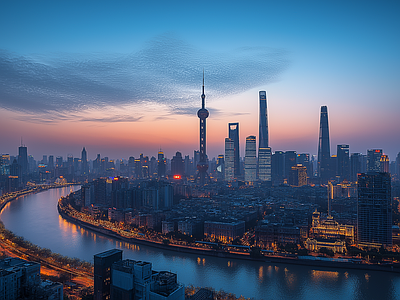 现代城市外景 城市傍晚夜景 夜晚城市